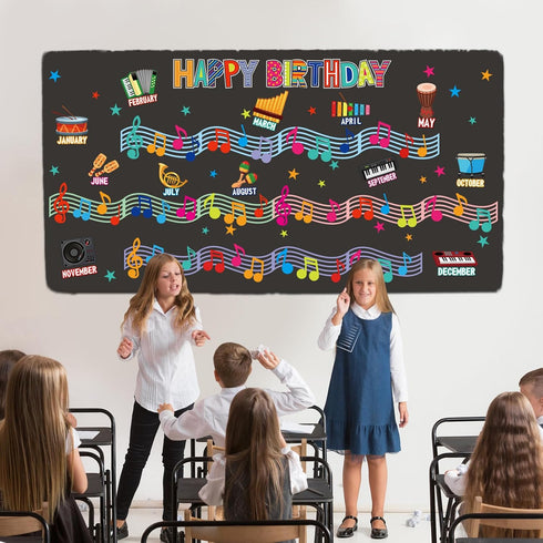 84 Pieces Happy Birthday Classroom Bulletin Board Set Music Birthday Cutouts Bulletin Board Musical Note Staff Birthday Cutouts for Music Birthday...