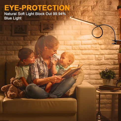Desk Lamp for Office Home, 5W USB Amber LED Clip on Light, Flexible Gooseneck Clamp Light, 5 Brightness Levels, 4/8/12/18H Auto Timer, Eye-Caring ...
