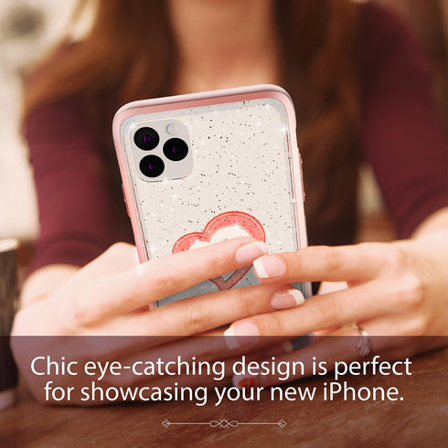 VENA vLove Glitter Clear Case Compatible with Apple iPhone 11 Pro Max (6.5"-inch 2019), Heart Shape (CornerGuard Protection) Dual Layer Slim Hybri...
