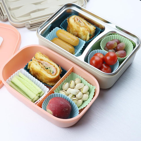 Silicone Cupcake Liners, 24pack Reusable Baking Cups Muffin Liners Pastry Cake Molds, 3 Shapes Lunch Box Bento Dividers-Round, Square, and Rectang...