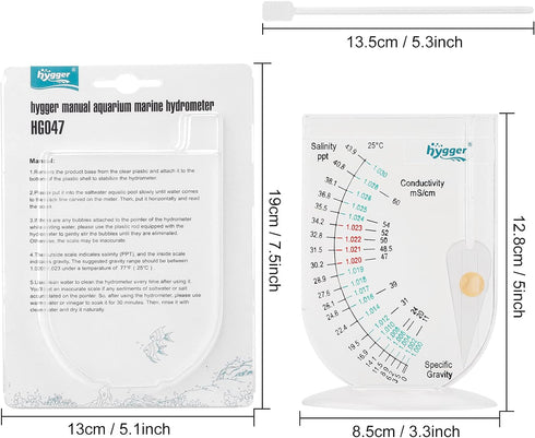 hygger Salinity Tester, Transparent Acrylic Aquarium Hydrometer Sea Specific Gravity Test Salinity Meter for Fish Tank Pond Water Saltwater Freshw...