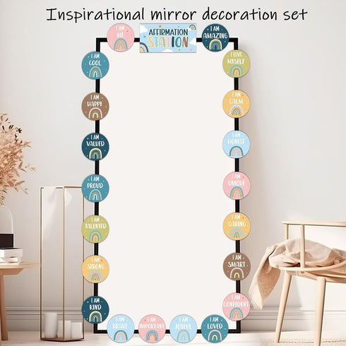 Boho Affirmation Station Bulletin Board Set Rainbow Positive Bulletin Board for Classroom Decorations Inspirational Motivational Accent Cutouts fo...