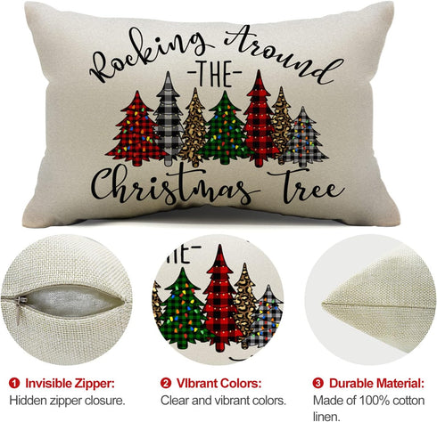 DFXSZ Christmas Pillow Covers 12x20 inch Christmas Tree Buffalo Porch Lumbar Pillow Covers Decor Farmhouse Outdoor Pillowcase for Couch Sofa...