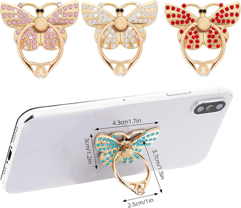 Cell Phone Ring Holder Stands, 4 Pcs Butterfly Phone Ring Holders with Rhinestones Glitter Butterfly Finger Kickstand Metal Hand Grip with Knob Lo...