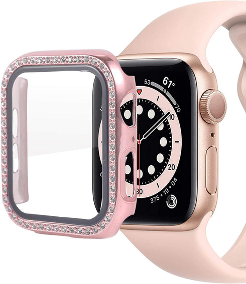 Compatible for Apple Watch 44mm Series 4/5/6/SE Cover Built-in Tempered Glass Screen Protector,Bling Crystal Diamond Rhinestone Hard PC Protective...