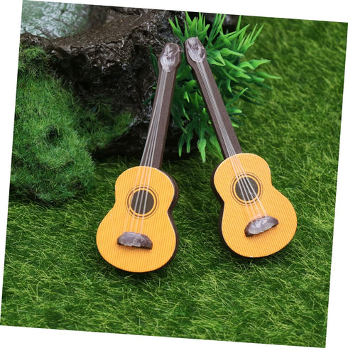 EXCEART 4 Pcs Wooden Miniature Guitar Miniature Wooden Instrument Desktop Wooden Miniatures Micro Landscape Statue DIY Miniature Guitar 1:12 Dollh...