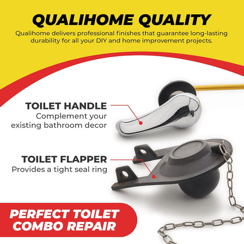 Qualihome Front Mount Chrome Toilet Handle Replacement Kit with 2 Inch Universal Toilet Flapper Replacement Kit and Stainless Steel Toilet Flapper...