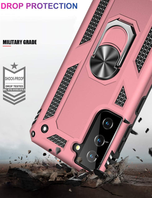 IKAZZ for Galaxy S21 Case,Military Grade Shockproof Heavy Duty Protective Phone Cover Pass 16ft Drop Test with Magnetic Kickstand Car Mount Holder...