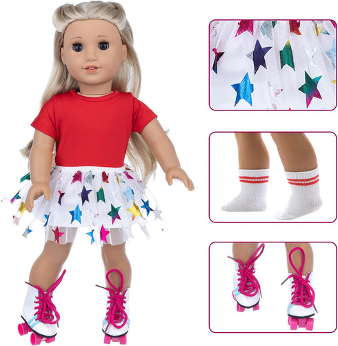 18 Inch Doll Accessories, Girl Doll Accessories, 7PC Travel Skating Sport Play Set, 18 inch Girl Doll Outdoor Sport Accessories (Not Include Doll)...