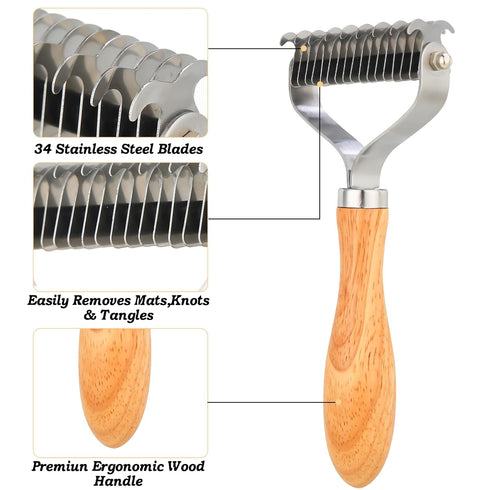 Pet Dematting Comb for Dogs,Cats.Pet Undercoat Rake with Stainless Steel Blades for Knot Removal and Shedding Control.Cat Brush for Shedding Demat...