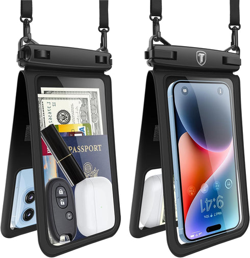 Double Space Waterproof Phone Pouch Case Compatible for Samsung Galaxy S24 S23 S22 S21 S20 S10 Note 20/10/9 up to 7", Cellphone Case Dry Bag Vacat...
