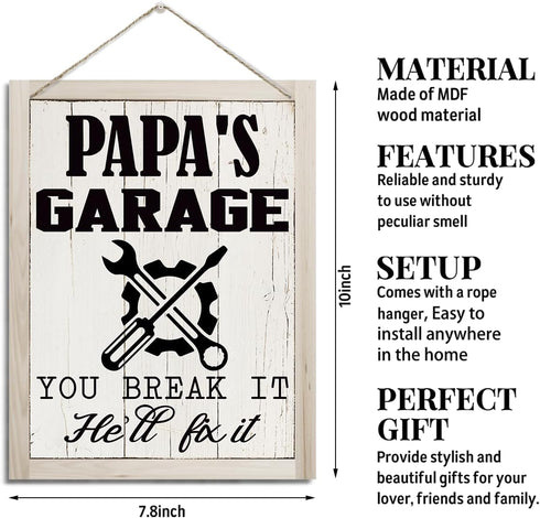 Papa Gifts, Papa Sign, Rustic Hanging Wood Plaque Sign, Decorative Wood Wall Sign, Papa Garage Hanging Decor, Farmhouse Tool Room Decor, Father's ...