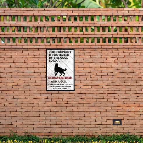Funny Dogs Metal Tin Signs Beware Of Dog Sign Warning Signs Fence German Shepherd Sign This Property Is Protected By The Good Lord Metal Signs Hom...