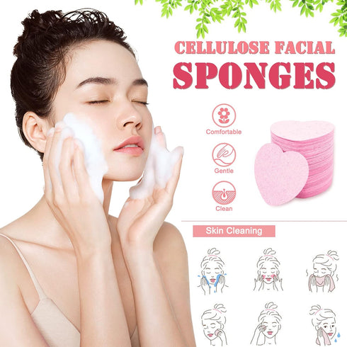 50 Count Compressed Facial Sponges with a Portable Storage Case,Natural Cellulose Spa Heart Shape Face Sponge for Daily Deep Cleansing Exfoliating...