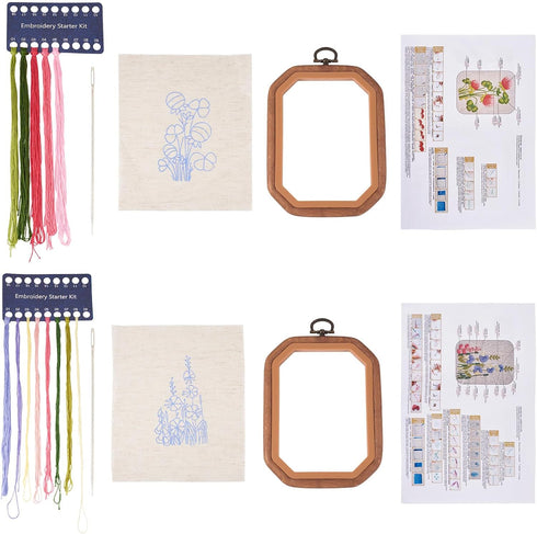 Magibeads 2 Sets Flower Patterns Embroidery Starter Kit for Beginners Hand Embroidery Kit with Embroidery Hoop Floss Fabric Instruction Cross Stit...