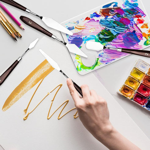 Set of 7, Acrylic Paint Palette and Palette Knife Painting SourceTon 2 Pieces with Thumb Hole Clear Paint Pallet and 5 Stainless Steel Wooden Hand...