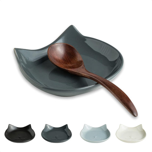 Ceramic Spoon Rest for Stove Top, Cat Cooking Spoon Holder for Kitchen Counter, Cute Spoon Rest Utensil Rest for Spatula Spoons Ladles, Dark Gray...