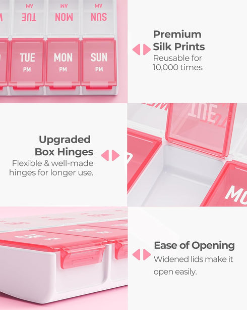 Weekly Pill Organizer 2 Times a Day, Stylish Pill Box 7 Day AM PM with Large Compartments, Pill Case Easy to Use, BPA-Free Pill Container for Vita...