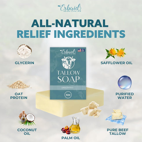 Beef Tallow Soap Bar – All Natural Grass Fed Tallow Soap Unscented – Moisturizing Face & Body Wash Great for Eczema, Dry, Itchy, Sensitive Skin – ...