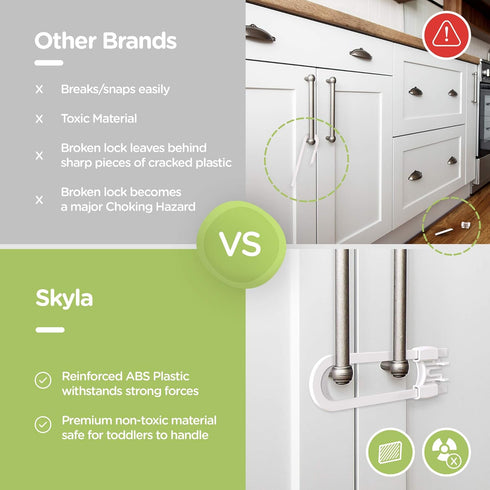 Sliding Cabinet Locks (4-Pack) 8 inch, Multi-Purpose Child Safety Lock by Skyla Homes - No Tools or Drilling Required, Best for Baby Proofing, Str...