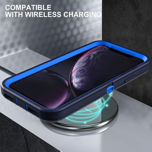 for iphone XR Case, Military Grade 3 in 1 Heavy Duty Shockproof/Drop Proof/Dust Proof Case with 2Pcs Tempered Glass Screen Protector (Navy Blue)...