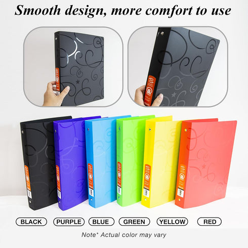 BAZIC 3 Ring Binder 1" Poly Binders Organizer - Swirl Color Soft Cover, Round Ring, Hold 175 Sheets Paper, 6-Count...