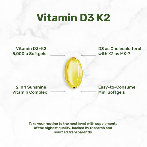 DEAL SUPPLEMENT Vitamin D3 5,000 IU + K2 MK7 Softgels, 250 Count | 2-in-1 Complex | Supports Heart, Bone, Teeth & Immune Health | Easy to Swallow...