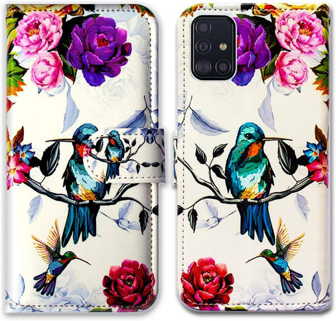 Wallet Case for Galaxy A51, Hummingbird in Flowers Leather Flip Wallet Case Cover with Card Slot Holder Kickstand for Samsung Galaxy A51...