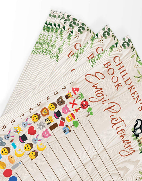 Printed Party Baby Shower Games – Children's Book Emoji Game for Boy or Girl, Woodland Forest Animals Theme, 50 Cards...
