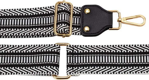 Adjustable Replacement Crossbody Strap Purse Guitar Style Jacquard Woven Embroidered Handbag Straps (Black White)...