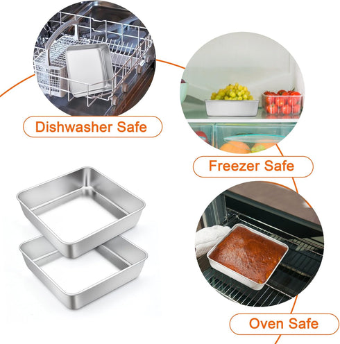 TeamFar 6 Inch Square Cake Pan, Stainless Steel Square Baking Pan for Lasagna Cake Brownie, Healthy & Heavy Duty, Dishwasher Safe & Easy Clean, Br...