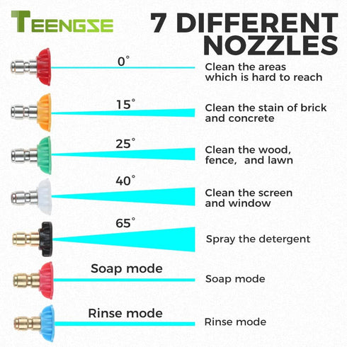 Pressure Washer Nozzle Tip Set with Nozzle Holder, 7 Power Washer Spray Nozzle Tips Multiple Degrees, 1/4" Quick Connect, 2.5 GPM, Rated Up to 400...