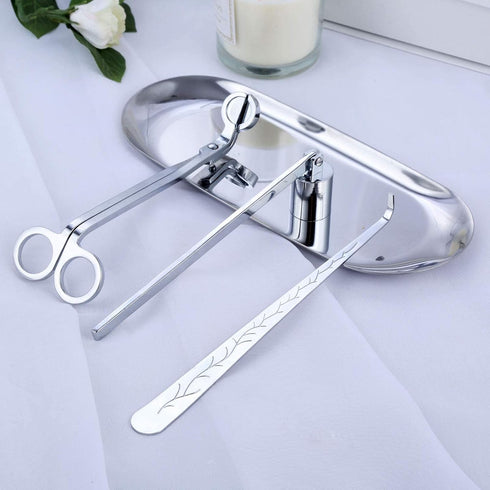 MUXSAM 4 in 1 Candle Accessory Set - Wick Trimmer & Snuffer, Storage Tray, Gift for Candle Lovers (Silver)...