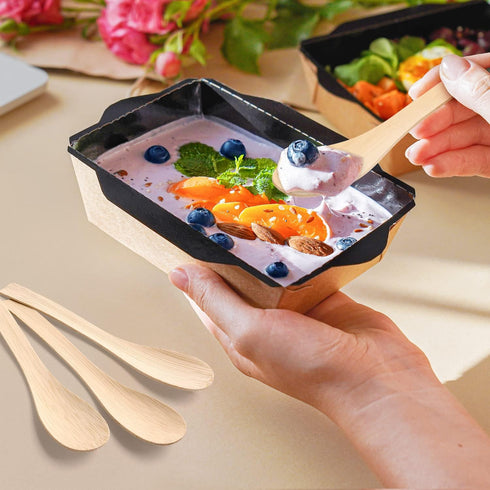 Bamboo Utensils Disposable -100PK Bamboo Soup Spoons 6.7" Disposable Compostable Spoons for Eating 100% Biodegradable Renewable Natural Travel Cut...