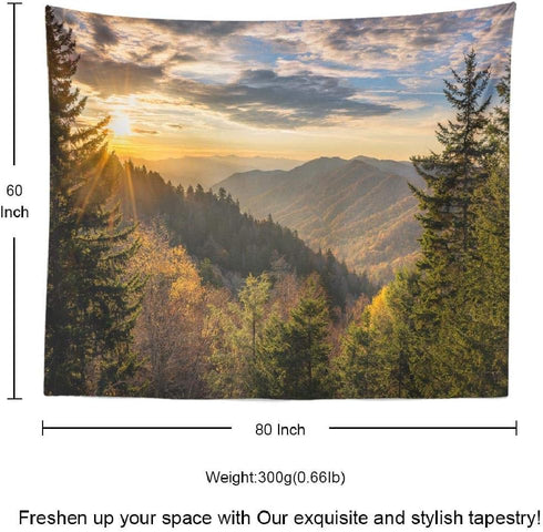 KJONG Autumn Sunrise Great Mountains Tennessee Great Forest Woods National Sunrise North Country Wilderness Park Decorative Tapestry,60X80 Inches ...