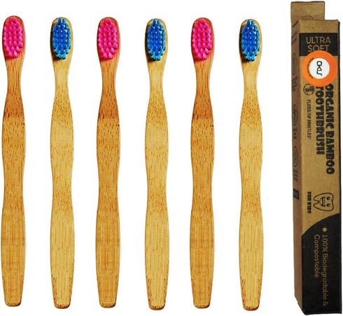 Wooden Toothbrushes for Kids Charcoal Based Soft Bristle Natural Toothbrushes Colorful Bristles Handles for Boys Girls 6 Pcs...