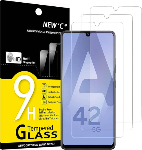 NEW'C 3 Pack Designed for Samsung Galaxy A42 5G, Galaxy M12 Screen Protector Tempered Glass, Case Friendly Anti Scratch Bubble Free Ultra Resistan...