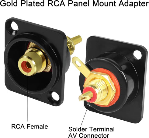 QIANRENON Gold Plated RCA Panel Mount Adapter RCA Female to Solder Terminal AV Connector, D-Panel/XLR Panel Mount, for S/PDIF TV Audio Video Phono...