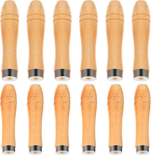 12 PCS Wooden File Handle Round Hole Small Wooden Handle File Special Handle with Metal Collars Wooden File Handle Set Checkering File Handle for ...