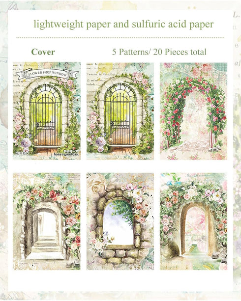 MAFELOE Scrapbook Supplies 6 Packs, 20 Pieces Each, Junk Journal Kit Decoupage Paper Scrapbook Paper Materials-Door&Window Flower...