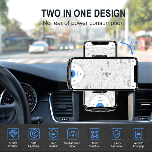 Wireless Car Charger Mount,15W Qi Fast Charging Auto-Clamping Car Phone Holder, Air Vent Windshield Dashboard Car Phone Mount for iPhone 13/12/11/...