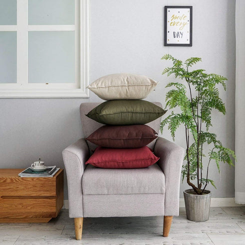 Jeanerlor Cotton Linen Square Decorative Throw Pillow Case Cushion Cover with Twin Needles Stitch on Edge, 12"x20"(30 x 50cm), 2 Pcs, Olive Green...