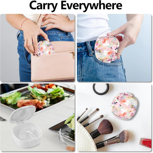 Retainer Case,Mouth Guard Case,Denture Case,Orthodontic Aligner Case With Mirror and Ventilation Holes Night Guard Case,Pink Flower...