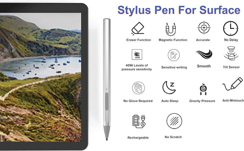 4096 Pressure Stylus Pen for Microsoft Surface Pro 9/8/7/6/5/4/3/X Surface Laptop Book Studio Surface 3/Go3/Go2/Go Pen Protocol, Magnetic Hold, Er...