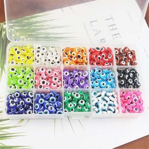 Evil Eye Beads for Jewelry Making,750 Pieces Flat Round Lampwork Evil Eye Turkish Handmade Resin Charms Spacer Beads for DIY Jewelry Bracelet Earr...
