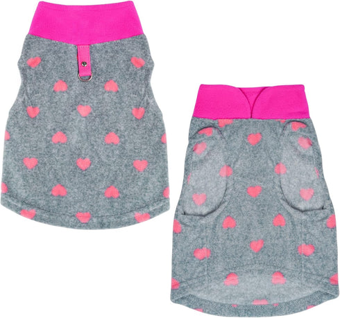 1 Piece of Grey Dog Heart Sweater with Leash Ring Soft Fleece Vest Dog Pullover Warm Jacket Pet Dog Clothes Winter Dog Outfits for Small Puppy Cat...