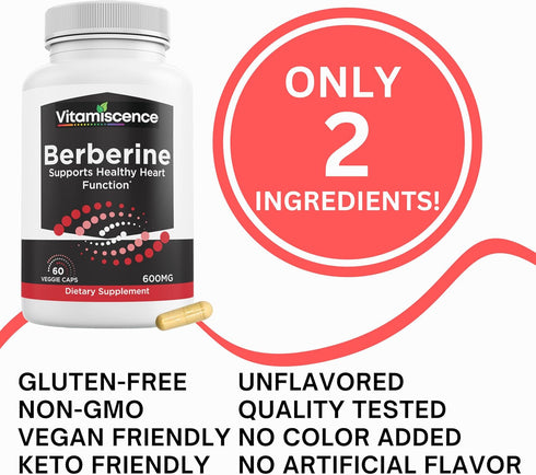 Berberine, One Pack, 600mg, 60 Capsules, Supports Heart Function, Antioxidant, Support Immune System, for Men and Women...