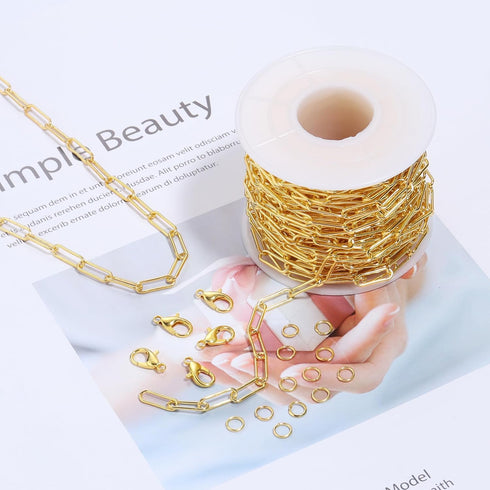 Forise 30 Feet Gold Plated Cable Links Chain 4mm Necklace Chains for DIY Jewelry Making,Necklace Chains Set with 20Pcs Lobster Clasps 50Pcs Jump R...