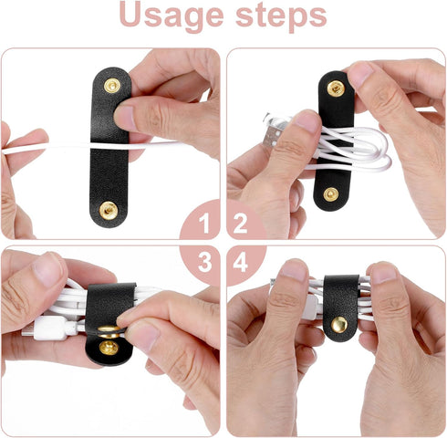 8Pcs PU Leather Cable Organizer, Reusable Cable Straps Ties Clips Portable Cord Keeper Manager for USB Data Holder Wrap Headphone Earbud Case Head...