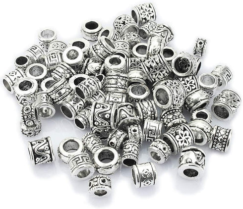 LolliBeads (TM) Antiqued Silver Tone Bracelet Jewelry Marking Large Hole Spacer Beads Round Tube Charm Beads (80pcs)...